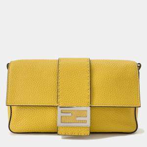 Pre Owned Fendi Selleria Baguette For Men Waist Bag Yellow/Black Leather