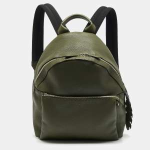 Pre Owned Fendi Olive Green Selleria Leather and Crocodile Back Horn Backpack