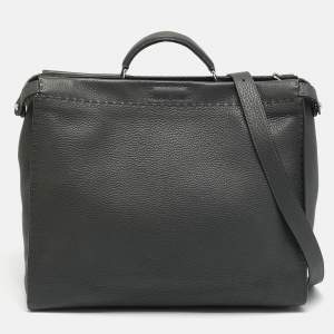 Pre Owned حقيبة فندي بيكابو جلد سيليريا بمقبض علوي رمادي داكن كبير