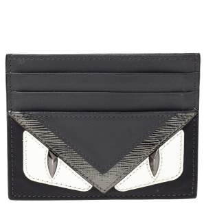 Fendi Grey/Black Leather Monster Eye Card Holder