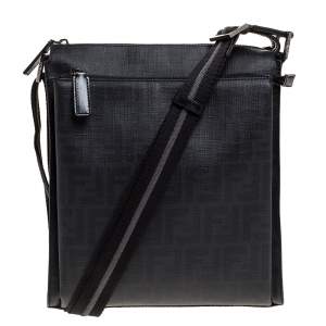 Fendi Black Zucca Coated Canvas Messenger Bag