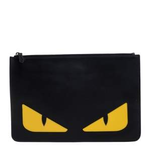 Fendi Black/Yellow Leather Monster Eyes Flat Clutch