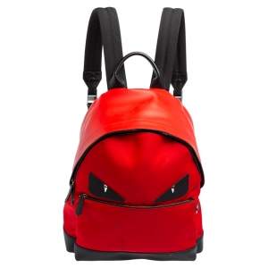 Fendi Red Leather and Nylon Monster Backpack