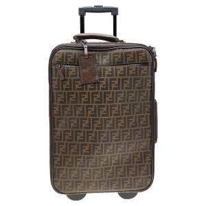 Fendi Tobacco Zucca Coated Canvas And Leather Carry On Luggage Suitcase