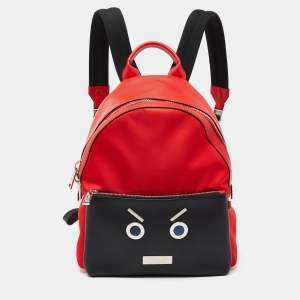 Fendi Red/Black Nylon and Leather Face No Words Emoticon Backpack