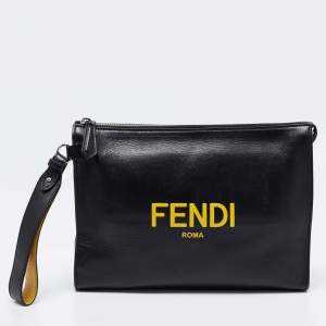 Fendi Black Leather Zip Pouch