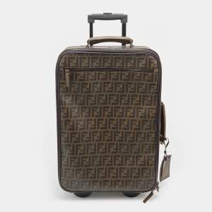 Fendi Tobacco Zucca Coated Canvas And Leather Carry On Luggage Suitcase