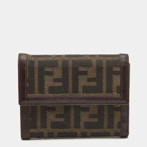 Fendi Tobacco Zucca Canvas and Leather Trifold Compact Wallet