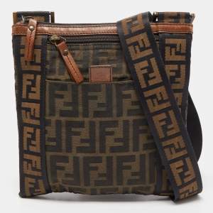 Fendi Tobacco Zucca Canvas and Leather Flat Messenger Bag