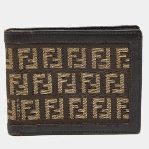 Fendi Brown/Beige Zucchino Canvas and Leather Bifold Wallet