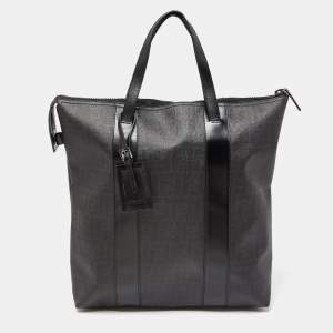 Fendi Black Zucca Coated Canvas and Leather Large Vertical Tote