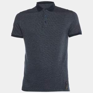 Fendi Blue FF Monogram Patterned Cotton Knit Polo T-Shirt M