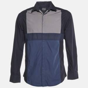 Fendi Navy Blue Colorblock Pattern Cotton Buttoned Up Shirt M
