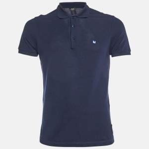 Fendi Navy Blue Cotton Pique Knit Polo T-Shirt S