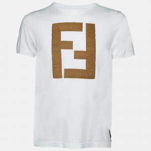 Fendi White FF Logo Patch Embroidered Cotton T-Shirt M