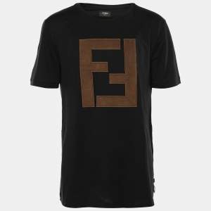 Fendi Black Cotton FF Logo Patch T-Shirt XXL