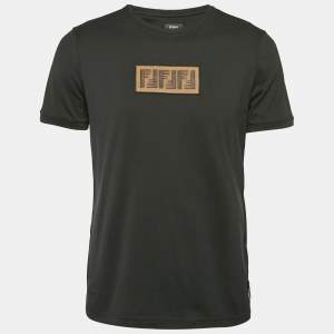 Fendi Black Zucca Applique Cotton Jersey Crewneck T-Shirt M