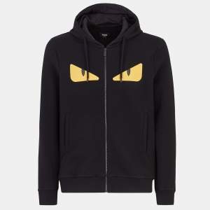 Fendi Black Monster Eyes Appliqued Wool Blend Hoodie L