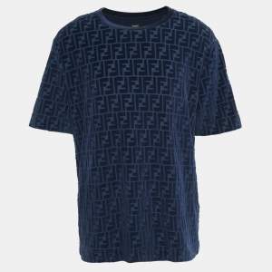 Fendi Navy Blue Zucca Flocked Jersey T-Shirt XL