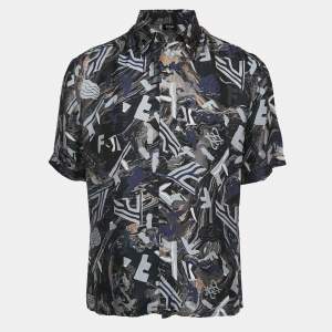 Fendi Blue Fragment Print Silk Short Sleeve Shirt M