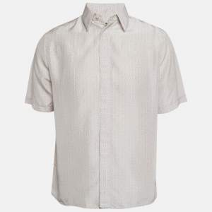Pre Owned Fendi Light Purple Logo Print Silk Short Sleeve Shirt M