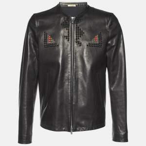 Fendi Black Leather Studded Biker Jacket L
