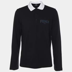 Fendi Navy Blue Cotton Knit Long Sleeve Polo Shirt M