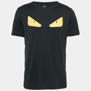 Fendi Black Monster Eye Applique Jersey Crewneck T-Shirt L