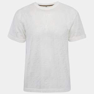 Fendi White FF Patterned Stretch Knit Half Sleeve T-shirt XS