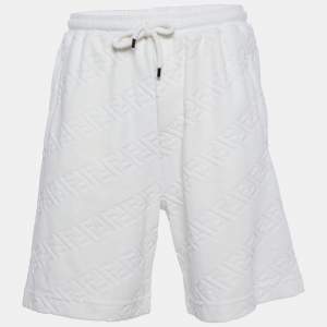 Fendi White FF Velour Cotton Shorts L