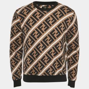 Fendi Brown Monogram Print Cotton Crewneck Sweatshirt S
