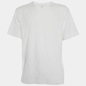 Fendi White Zucca Embossed Cotton Crew Neck T-Shirt L