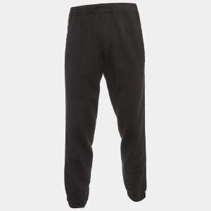 Fendi Black Wool Blend Knit Logo Tape Trimmed Trackpants M