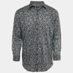 Fendi Navy Blue Floral Print Cotton Button Front Shirt L