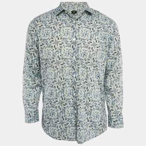 Fendi Blue Floral Print Cotton Button Front Shirt M
