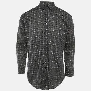 Fendi Charcoal Grey Cat Print Cotton Button Front Shirt L