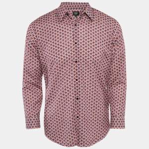 Fendi Blue/Red Geometric Print Cotton Long Sleeve Shirt M