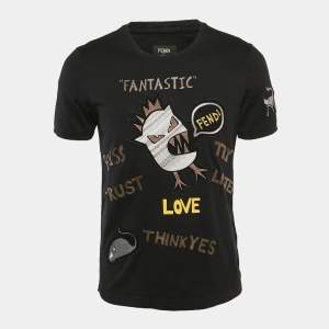 Fendi Black Monster Appliqued Cotton Crew Neck T-Shirt M