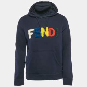 Fendi Navy Blue Detachable Tuft Logo Detail Hooded Sweatshirt M