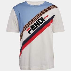 Fendi White Printed Cotton Round Neck T-Shirt M
