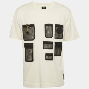 Fendi Cream Mesh Pocket Detail Jersey T-Shirt L