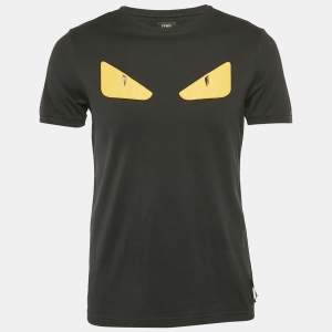 Fendi Black Cotton Monster Leather Applique Detail Crew Neck T-Shirt M