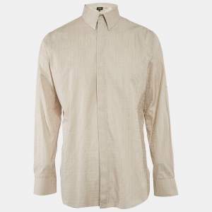 Fendi Beige Zucca Jacquard Button Front Shirt XL