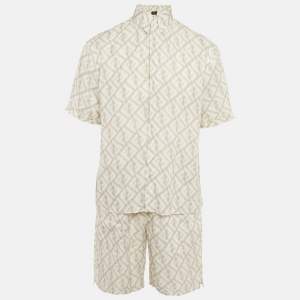 Fendi White Print Linen Shirt and Shorts Set S/M