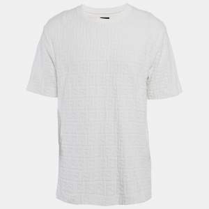 Fendi White Zucca Flocked Cotton Crewneck T-Shirt L