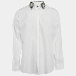 Fendi White FF Print Collar Cotton Long Sleeve Shirt XL