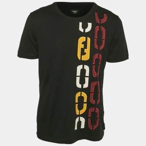 Fendi Black Embroidered Jersey Crewneck T-Shirt XL
