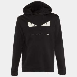 Fendi Black Monster Eyes Patch Detail Cotton Knit Hoodie L