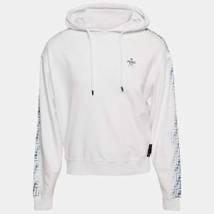 Fendi White FF Print Cotton Knit Hoodie S