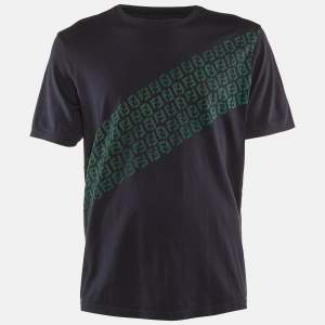 Fendi Navy Blue Logo Printed Cotton Knit T-Shirt XXL